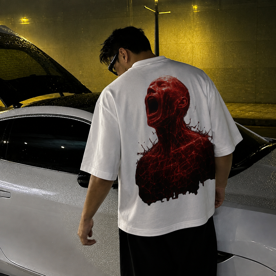 Red Abstract Graphic Oversized T-Shirt – Premium Streetwear Tee